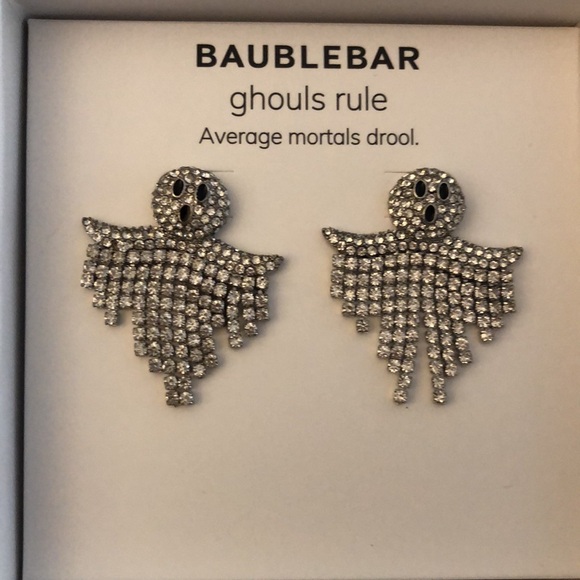 Baublebar Silver Tone Ghouls Rule Ghost Drop Earrings Crystal Fringe NIB - Picture 5 of 12